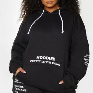 PrettyLittleThing Black Sweatshirt with White Drawstrings